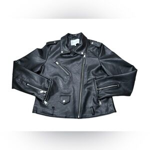 Rebecca Minkoff Faux Leather Moto biker Jacket‎ black size XL
Zipper sleek edgy